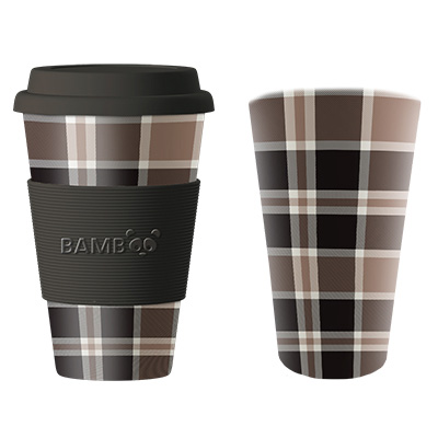 Image Tasse en bambou, Motifs à carreaux noir et beige