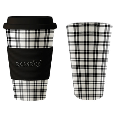 Image Bamboo Mug, Black and white plaid