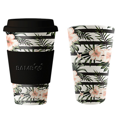 Image Bamboo Mug, Flowers and stripes