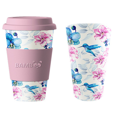 Image Bamboo Mug, Blue and pink flowers