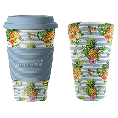 Image Bamboo Mug, Yellow hibiscus and pineapples