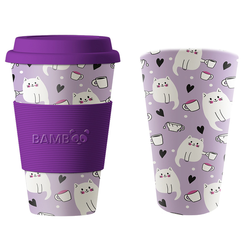 Image Tasse en bamboo, chat avec café