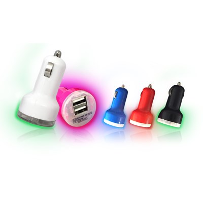 Image Car Charger, double, LED Light, 5 assorted colors