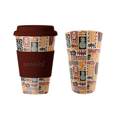 Image Tasse en bambou, MOTIFS TIKI (Recharge)