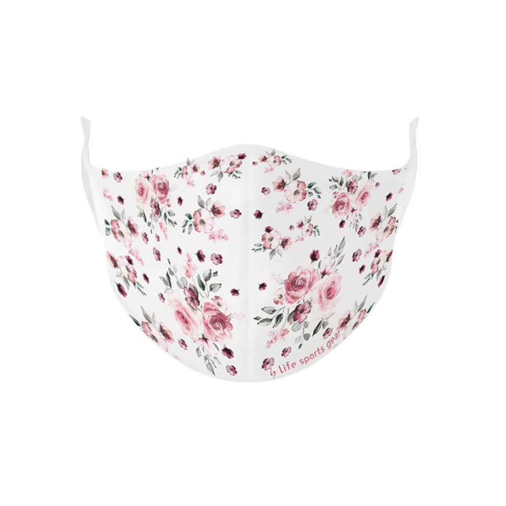 Image Reusable Mask Adult - White with Flowers Design - Medium