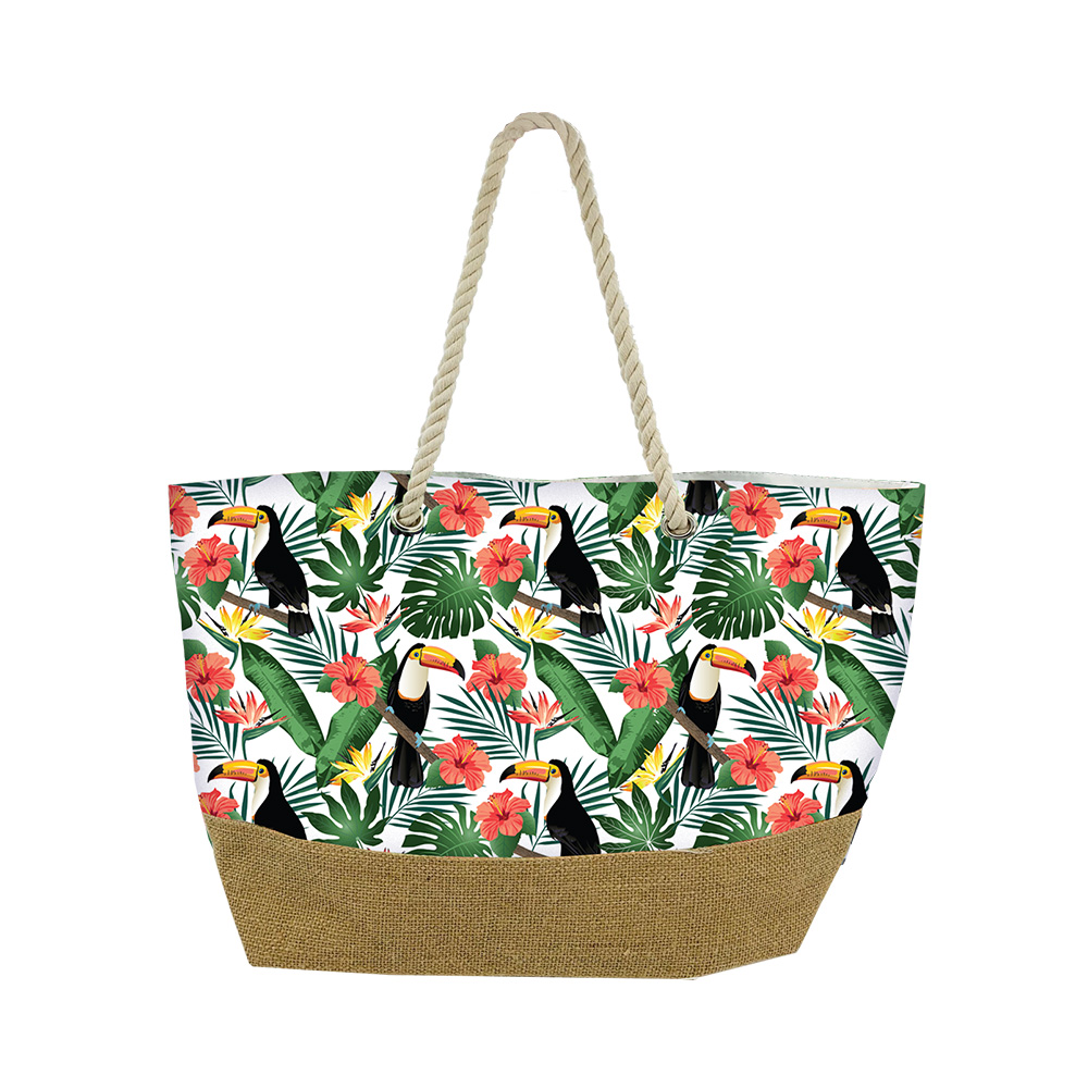 Image Sac de plage – toucans et fleurs