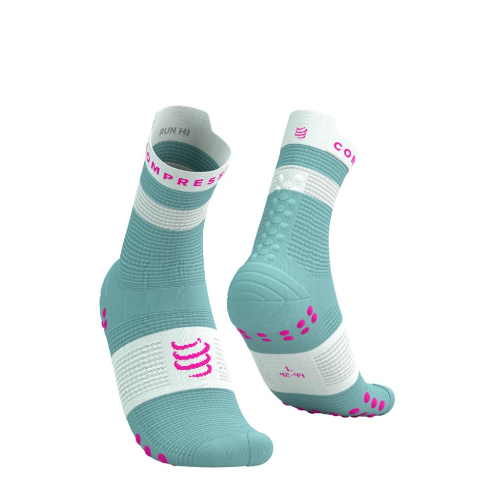 Image Compressport Pro Racing Socks V4.0 Run High Unisexe ÉTHER/ROSE FLUO T3