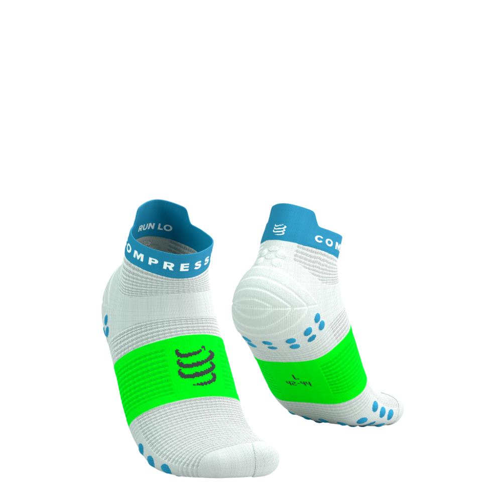 Image Compressport Pro Racing Socks V4.0 Run Low Unisexe BLANC/BLEU NORDIQUE/VERT FLUO T3